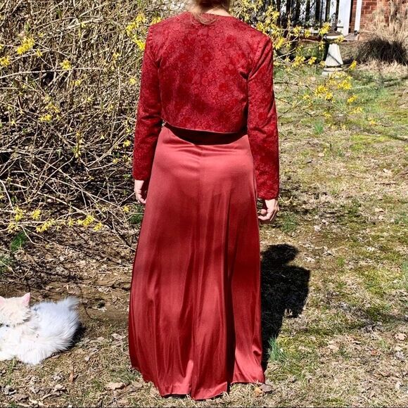 Vtg 70s maroon polyester maxi dress/2 jackets - Picture 3 of 8